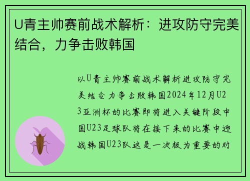 U青主帅赛前战术解析：进攻防守完美结合，力争击败韩国